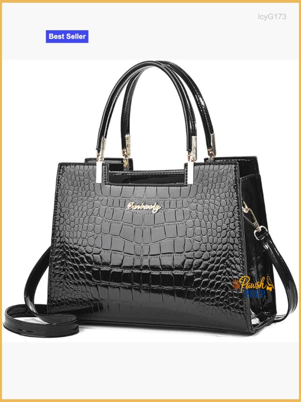 Shiny Patent Leather Crocodile Pattern Satchel Tote Handbag Medium Zipper Bag